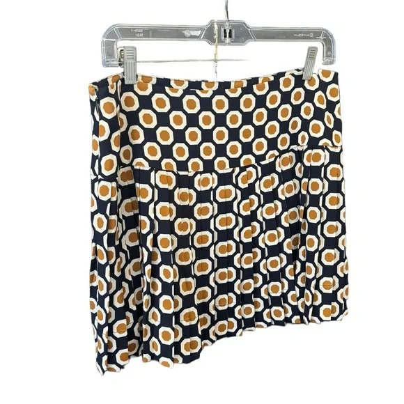 Theory Sylvian Geometric True Navy Pleated A lined Skirt Size 8 Silk - Picture 10 of 13